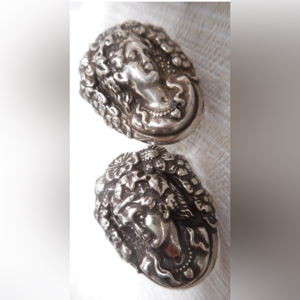 Brighton Woman’s Face Cameo Inspired Silver Tone Stud Post Earrings - Picture 4 of 4